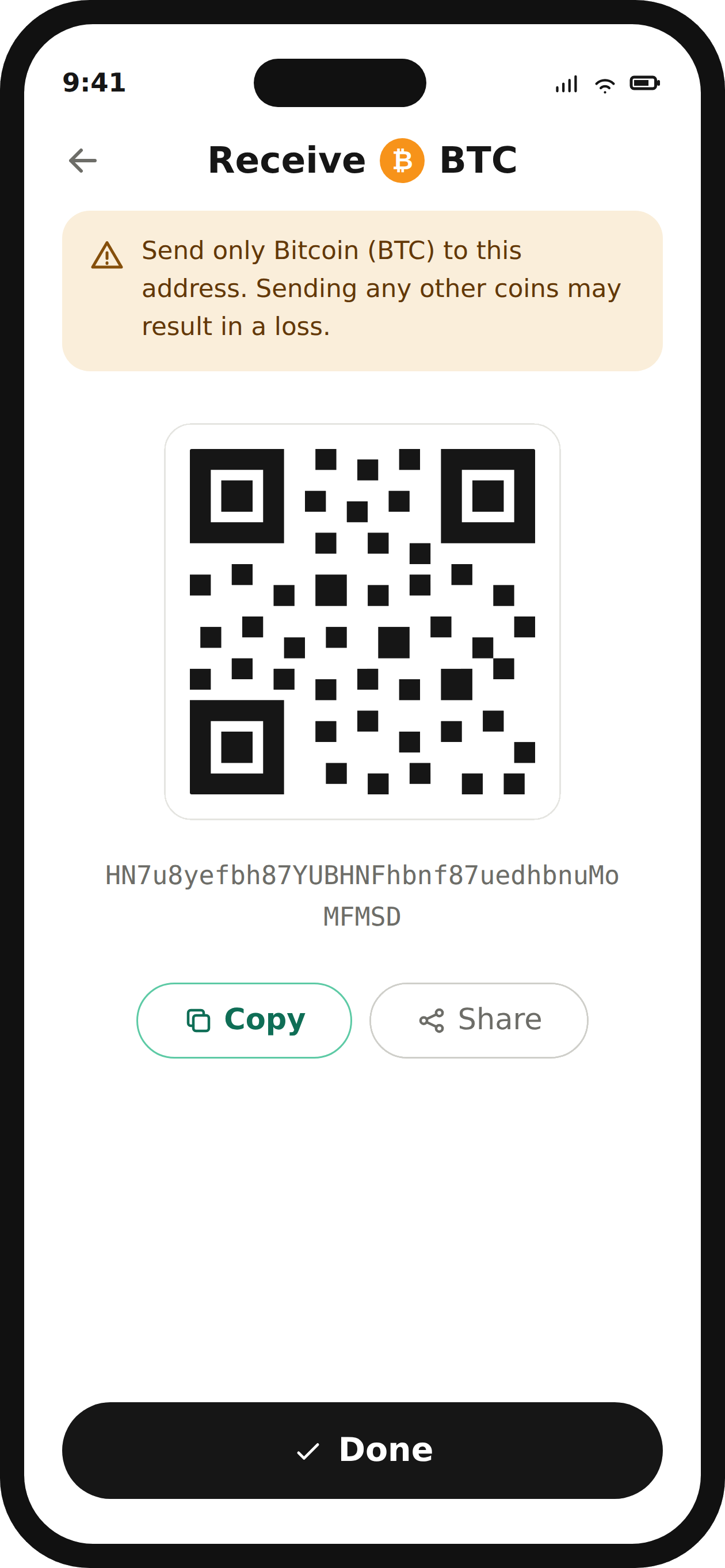 iPhone UI mockup with QR component