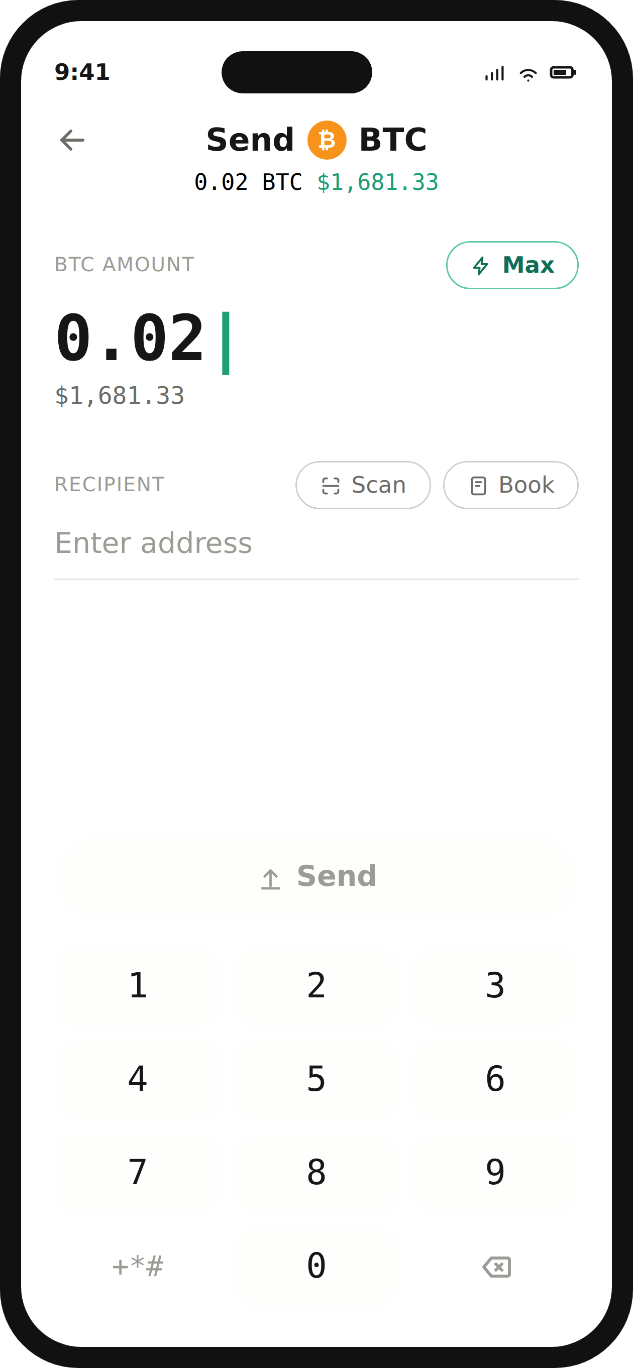 iPhone UI mockup with send component